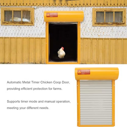 Automatic Chicken Coop Door, Solar Powered Timer Control with LED Display for Poultry Safety Duck Goose Farm, Metal Plastic Construction (Yellow) - color: Yellow