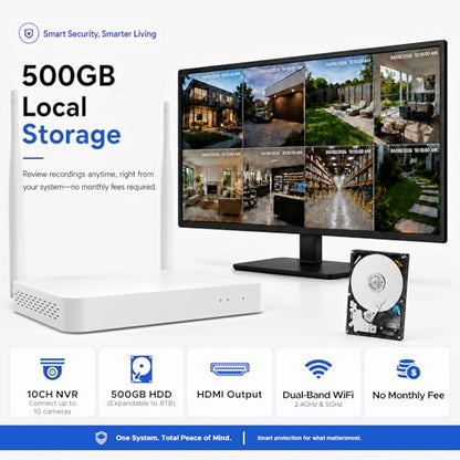 CAMCAMP Solar Security Cameras Wireless Outdoor, 4 Cameras Dual-Lens PTZ with 10CH NVR & 500GB HDD, 2K Color Night Vision, Spotlight, Dual PIR Detection, 2-Way Talk, IP66 Cameras for Home Security - color: 4