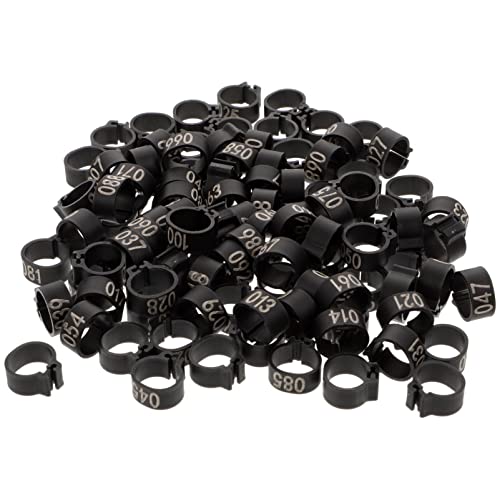 Happyyami Bird Accessories 100 Pcs Pigeon Foot Bands Numbered Leg Rings for Poultry Lightweight Design - color: Black