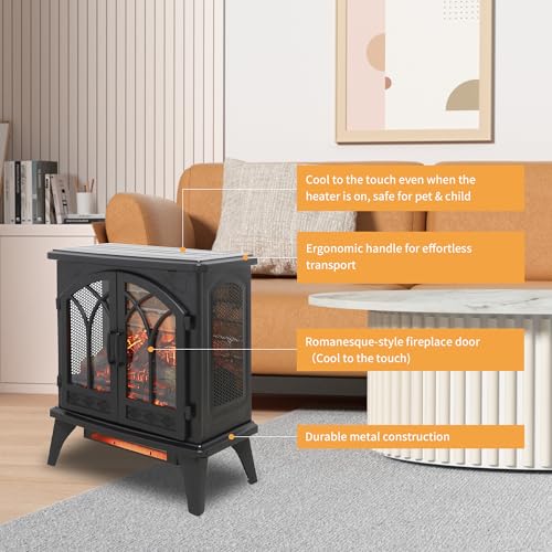 24" Electric Fireplace, Fireplace Heater w/Realistic Flame, Remote, Timer, Freestanding Fireplace w/Adjustable Brightness, Thermostat, Overheating Protection, 1500W, Black - size: 24" (w/Brick Wall Background)