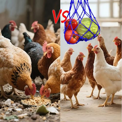 Chicken Vegetable Fruit Hanging Feeder 4Pcs, Reusable String Bag with Hook for Chicken Coop Toys, Poultry Feeding Tool for Hens,Duck,Goose (Blue) - color: Blue