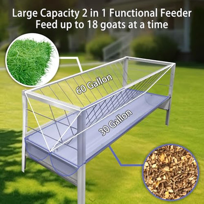 90 Gallon Goat Hay Feeder No Waste, 2 in 1 Hay Feeder for Goats with 30 GAL Feed Pan & 60 GAL Hay Rack, Livestock Hay Feeder for Feeding Goat, Sheep, Horse Indoor & Outdoor (Alloy Steel) - style: Alloy Steel