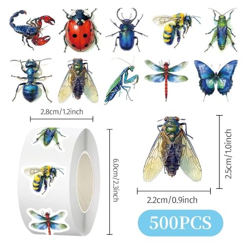1000 Pcs Insect Animals Stickers for Boys Girls 2 Roll 1 Inch Bug Stickers Bulk. Scrapbook Nature Sticker Packs for Water Bottles Phone Case Laptop - color: Insect Stickers