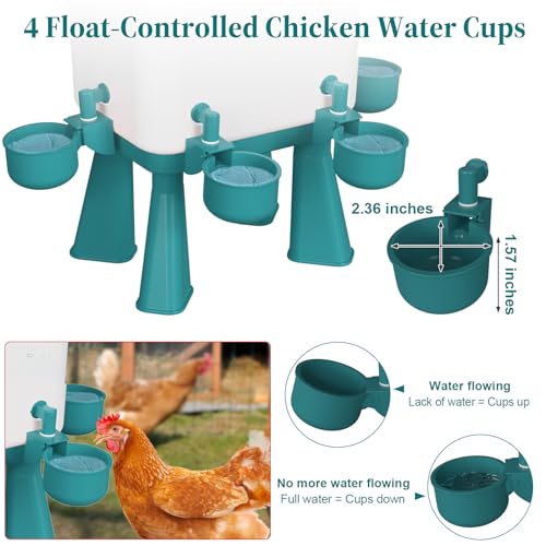 Chicken Waterer, 3 Gallons Automatic Chicken Waterers with 5ft Pipe, Float Controlled Automatic Poultry Water Feeder, 5 Chicken Waterer Cups (Blue, 3 Gallons) - color: Blue