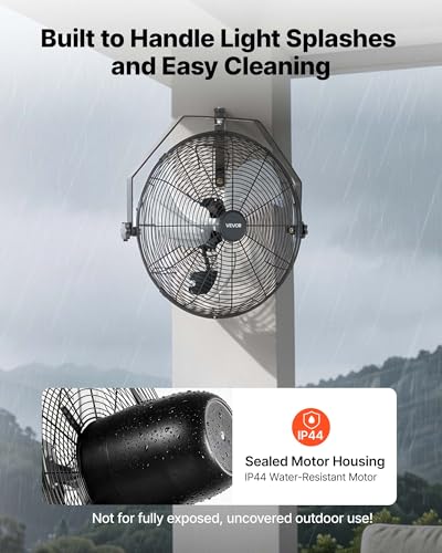 VEVOR Wall Mount Fan, 18 in Wall Mounted Hanging Fan with IP44-rated Protection, 3-Speed, Long Airflow Distance, Adjustable Rotation Angle, Powerful for Industry, Commercial, Garage, Workshop - size: 18In-Waterproof