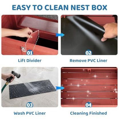 Chicken Coop with Wheels for 4-6 Chickens, Mobile Hen House with Run, Outdoor Chicken Coop, Ventilated Window, Easy-Clean Nesting Box, Weatherproof Asphalt Roof, 82.7” L x 25.6” W x 44.1” H, Red - color: Red
