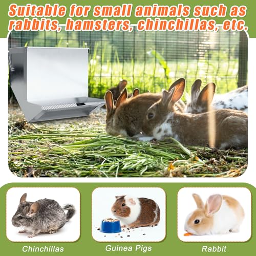 Maxcheck 2 Pcs Rabbit Feeder for Cages Small Animal Food Pellet Dispenser with Lid Metal Chicken Grit Oyster Shell Squirrel Feeders Outside(7.7 Inches,Mesh Bottom,Silver) - color: Silver, size: 7.7 Inches
