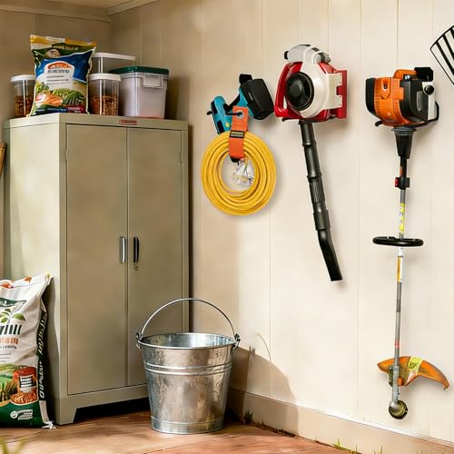 Heavy Duty Garden Power Tool Hanger, Garage Storage Utility Hooks with Storage Straps, Electric Tool Hooks, String Trimmer Hangers, Garden Tool Organizer, Weedeater Rack (1, Black) - color: Black-1