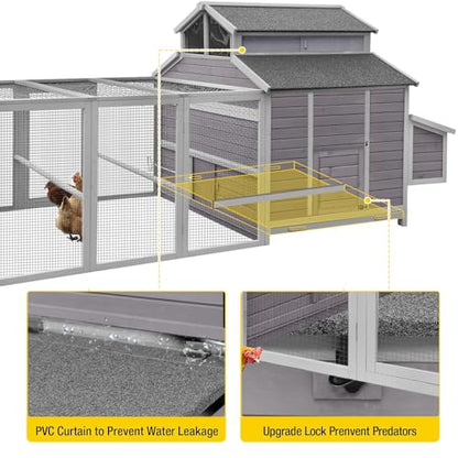 Aivituvin Chicken Coop Large 115" Wooden Chicken House with Run for 8-10 Chickens, Duck House Outdoor Poultry Cage with Nesting Box, Removable Tray, Waterproof Roof, Secure Hen House - size: 115.0"L x 54.0"W x 56.0"H