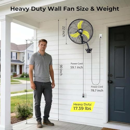 FUGOO 20" Eco BLDC Motor Powerful Airflow Quiet Industrial Outdoor Wall Fan | Waterproof, 5000 CFM, 50%+ Energy Savings, Oscillating, Remote Control for Patios Garage Workshop - size: 20 inch-Quiet-Energy Efficient