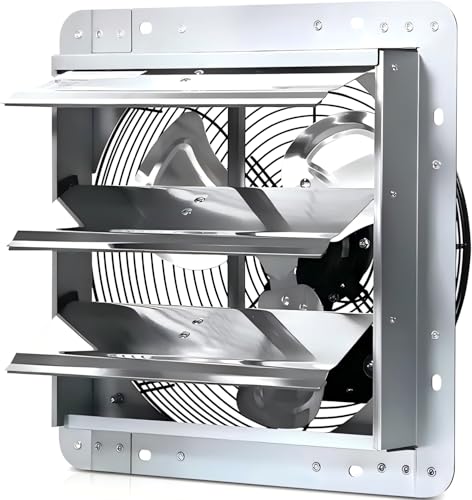 KEN BROWN 12" Shutter Exhaust Fan, 1450 CFM Wall Mounted Attic Fan, Automatic Shutter for Attic Garage Workshop Greenhouse Ventilation, Silver