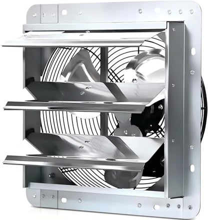 KEN BROWN 12" Shutter Exhaust Fan, 1450 CFM Wall Mounted Attic Fan, Automatic Shutter for Attic Garage Workshop Greenhouse Ventilation, Silver