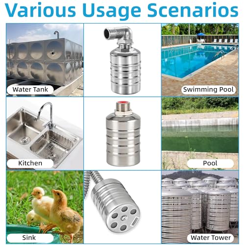 2 Pack Auto Water Level Control Float Valve, 304 Stainless Steel Automatic Water Refill Shut-off Tank Valve with Side/Top Entry and Retaining Clip for Water Tank Pool Livestock Troughs (1/2" to 3/4") - size: 2 Pack