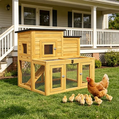Small Chicken Coop Outdoor,Wooden Bunny House Rabbit Hutch Poultry Pet Run Cage Small Animal Enclosure with Waterproof Roof,Stairs&Removable Tray for Small Animals (Wood) - color: Wood