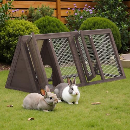 GOJOOASIS Chicken Coop for 2 Chickens Small Rabbit Hutch Quail Coop Wooden Bunny Cages Outdoor Chicken House w/Ventilating Wire (Carbonized Wood) - color: Carbonized Wood
