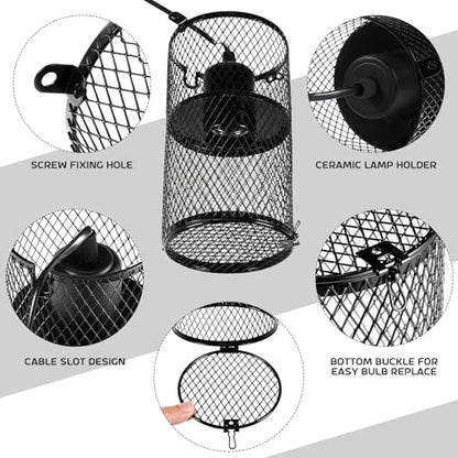 VIHOSE 1 Pcs Reptile Heat Lamp Guard with 150W Ceramic Heat Emitter Basking Anti Scald Heating Lamp Holder Mesh Cage Reptile Protection Lampshades for Lizard Snake Chick, Bulb Not Included (Black) - color: Black