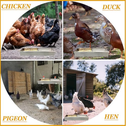 2 Pack Multifunctional Chicken Feeder, Hanging Chicken Feed Trough, Stainless Steel Trough, Chicken Feeder and Waterer Set, for Poultry Livestock. (50 * 11 * 4.5cm)