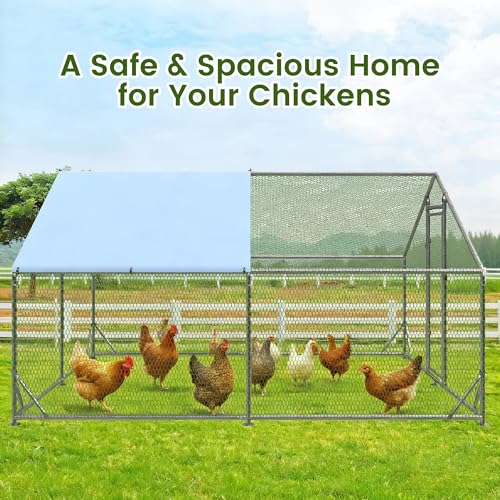 Large Metal Chicken Run Walk-in Poultry Cage Spire-Shaped Chicken Coop with Waterproof and Anti-Ultraviolet Cover for Outside,Backyard and Farm,19.6' L x 9.8' W x 6.4' H - color: Spire-Shaped Roof, size: 235.2"L x 118.0"W x 78.0"H