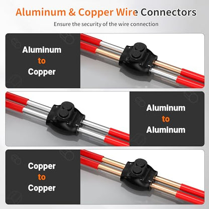 Joinfworld 2 Port Insulated Splice Connectors 2-14 AWG Aluminum to Copper Wire Connectors Dual Entry Black Electrical Cable Connectors with 5/32" Slotted Allen Hex - 6 Pack - size: 2-14 AWG