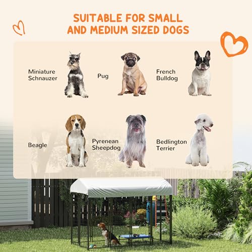 PawHut Outdoor Dog Kennel with Roof, 8' x 4' x 6' Heavy Duty Welded Wire Dog Playpen Enclosure with Escape-Proof Lock, UV-Resistant & Waterproof Cover, for Medium Dogs, Chickens, Ducks, Silver - size: 96.0"L x 48.0"W x 72.0"H, style: Single Room