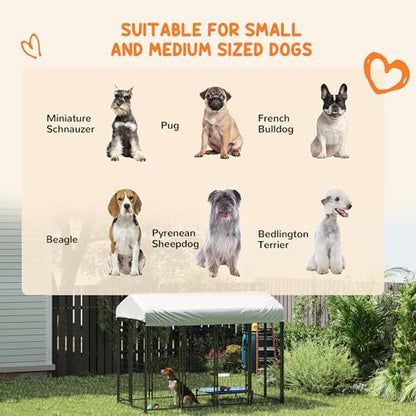 PawHut Outdoor Dog Kennel with Roof, 8' x 4' x 6' Heavy Duty Welded Wire Dog Playpen Enclosure with Escape-Proof Lock, UV-Resistant & Waterproof Cover, for Medium Dogs, Chickens, Ducks, Silver - size: 96.0"L x 48.0"W x 72.0"H, style: Single Room