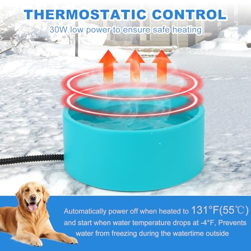 Heated Water Bowl for Cats & Dogs, 3.2L Heated Dog Bowl, Outdoor Heated Dog Water Dish in Winter, Thermostatic Control Anti-Freeze Heated Pet Water Bowl for Chicken,Duck,Goose,Rabbit - size: Round 3.2 Litres