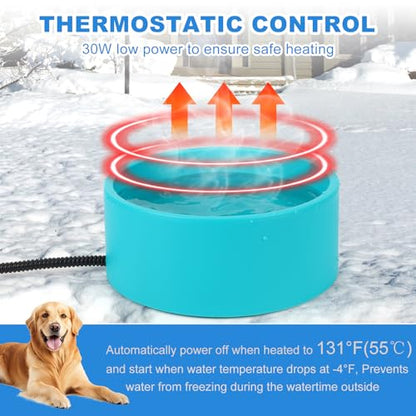 Heated Water Bowl for Cats & Dogs, 3.2L Heated Dog Bowl, Outdoor Heated Dog Water Dish in Winter, Thermostatic Control Anti-Freeze Heated Pet Water Bowl for Chicken,Duck,Goose,Rabbit - size: Round 3.2 Litres