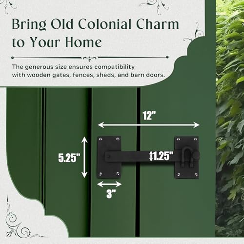 Black Iron Fence Gate Latch Lock, Colonial Style Door Hardware, 12 in, Pack of 4 - color: 12-inch Latch, size: Pack of 4