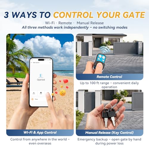 1300lbs Solar Sliding Gate Opener Chain Drive with Built-in Backup Battery, WiFi Remote Control, IR Sensor, Automatic Gate Motor for Heavy Driveway Slide Gates, Off-Grid Operation with Solar Panel | Wi-Fi Version
