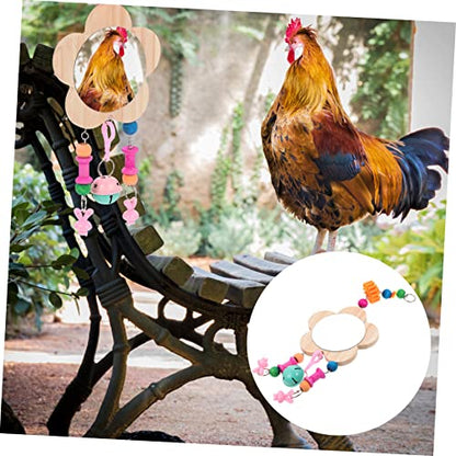 SUPVOX Wooden Hanging Mirror for Chickens Bells Interactive Pet Chicken Toy for Coop Enrichment Curiosity and Exercise and for Hens Accessories Included