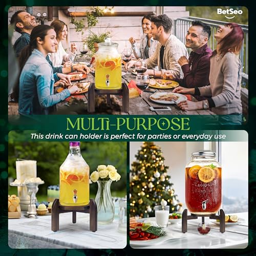 Drink Dispenser Stand Adjustable Width from 8" to 11.2" Wide - Beverage Jar and Water Plastic Jug Holder - to plant flower pots - Adjustable up to11.2-inch Wide (For 5-Gal Jug 8"-11.2")- Walnut Color - color: Drink Dispenser Stand-3 Legs