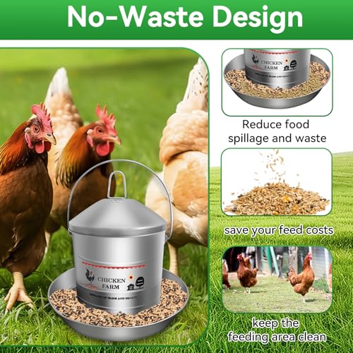 17.6 Lb Stainless Steel Poultry Feeder, Automatic Chicken Feeder No Waste, Hanging Chicken Feeder Heavy Duty Reliable Long-Lasting with Handle, Top Filled - size: 8KG/17.6 LB