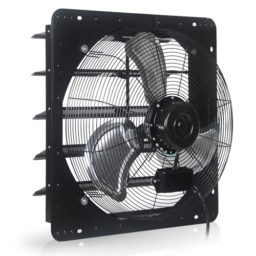 VENTISOL 20 Inch Shutter Exhaust Fan Wall Mounted, 3500CFM Exhaust Fan with Pre-Installed 1.65m Power Cord, Ventilation fan for Greenhouse, Garages, Attic, Shops, Chicken Coop, Black - size: 20 Inch
