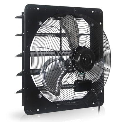 VENTISOL 20 Inch Shutter Exhaust Fan Wall Mounted, 3500CFM Exhaust Fan with Pre-Installed 1.65m Power Cord, Ventilation fan for Greenhouse, Garages, Attic, Shops, Chicken Coop, Black - size: 20 Inch