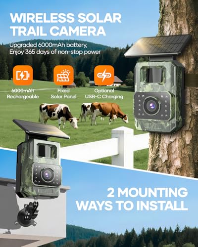 Assark Trail Camera 64MP 4K with Fixed Solar Panel, 6000mAh Game Camera with Night Vision Motion Activated Waterproof IP66 for Wildlife Deer Critter, Outdoor WiFi Trail Cam, 32GB SD Card Included - color: Camouflage