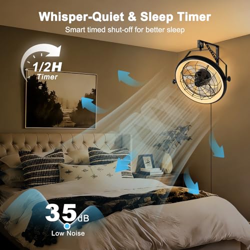 23" Wall Mount Fan with Light,3 CCT, Dimmable,Quiet 6 Speed Wall Mounted Fan with Remote/App Control, Timer, 360° Adjustable Tilt Plug in Wall Fan for Garage,Patio,Tool Room,Home - size: 23"