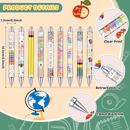 18 Pcs Teacher Desk Accessories, 9 Pads Cute Sticky Notes, 9 Kawaii Pens, 3 x 3 Inches Notepads Memo Pad for Office Supplies Meeting Students School Decor Teacher Gifts - style: Teacher