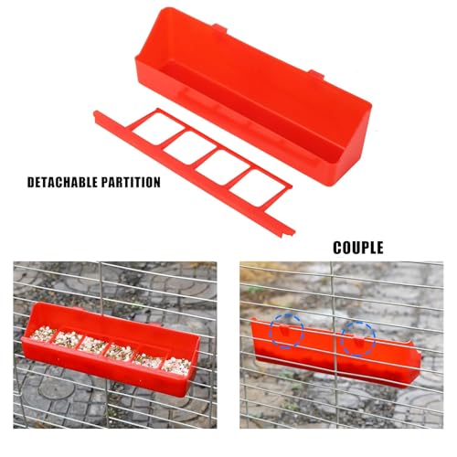 4 Pack No Mess Quail Feeder Removable 6 Slots Hanging Chicken Feeder Trough Water Trough for Pigeon Parrots Chicks Quail Duck Bird Poultry Animal - color: Red