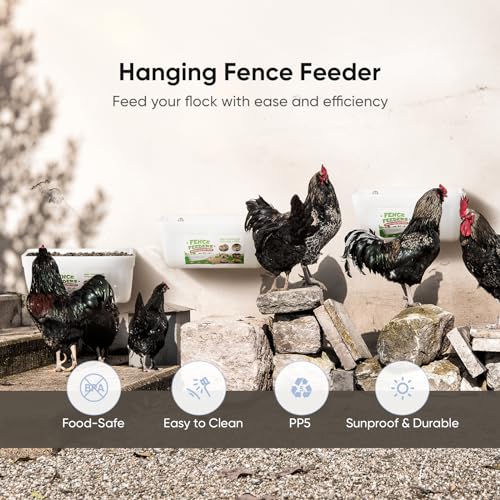 4 Pack Goat Feeders Hanging, 4.5 Quart Chicken Feeder, Rabbit Feeders, with Clips Hanging Fence Feeders, Feed Buckets for Horses, Duck Feeder, Chicken Water Feeder, Poultry Feeding Trough - color: white