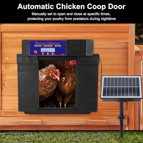 Pilipane Automatic Chicken Coop Door Opener Solar Powered Timer Anti Pinch IP45 Poultry Coop Door for Chickens Ducks Geese Plastic 403x365x85mm (Black) - color: Black