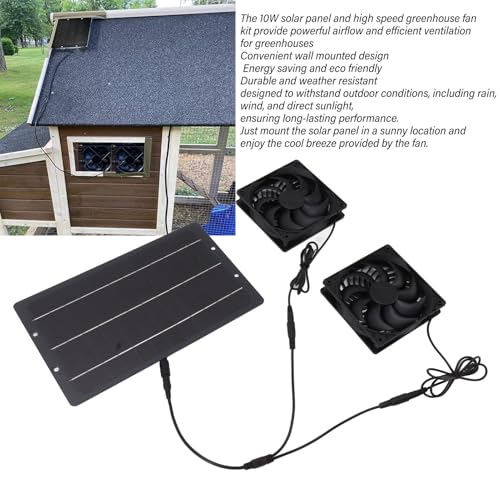 Pissente 10W Solar Panel Fan Kit Monocrystalline Silicon Dual Exhaust Fan 12V Wall Mounted for Chicken Coops Greenhouses