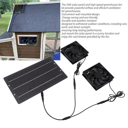 Pissente 10W Solar Panel Fan Kit Monocrystalline Silicon Dual Exhaust Fan 12V Wall Mounted for Chicken Coops Greenhouses
