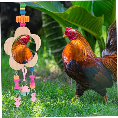 Hemoton Creative Hanging Wooden Mirror Toy for Pet Chickens and Engaging Mirror and Pendant Design for Curiosity and Exercise Chicken Coop Accessory