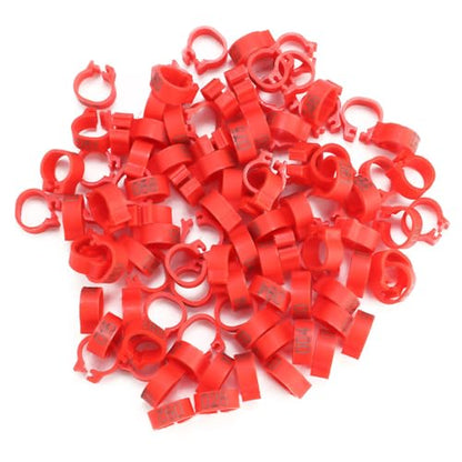 100PCS 8MM 001-100 Numbered Plastic Letter Pigeon Bird Leg Bands Rings, Bird Chicks Parrot Clip Rings Band (Red) - color: Red