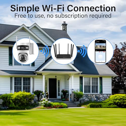 Security Camera Wireless Outdoor: Dual-Lens Solar Camera Outdoor/Home/Dome, 360° Live View, WiFi Camera Home Surveillance with 2K Full Color Night Vision,2-Way Audio，PIR Motion - style: Wi-Fi
