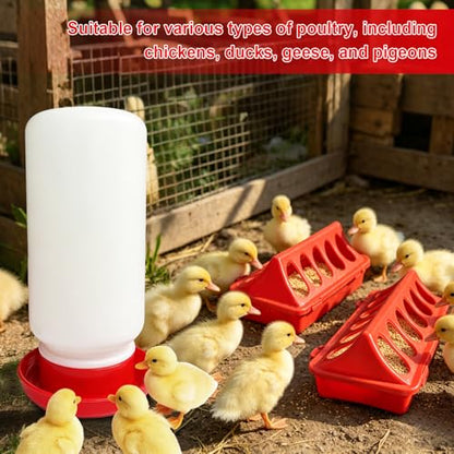 Chick Feeder and Waterer Set, 3 Pack 12-Hole No-Spill Poultry Feeders with 1PCS 1L Automatic Chicken Waterer, Baby Chick Starter Kit for Ducklings, Quail, Small Birds