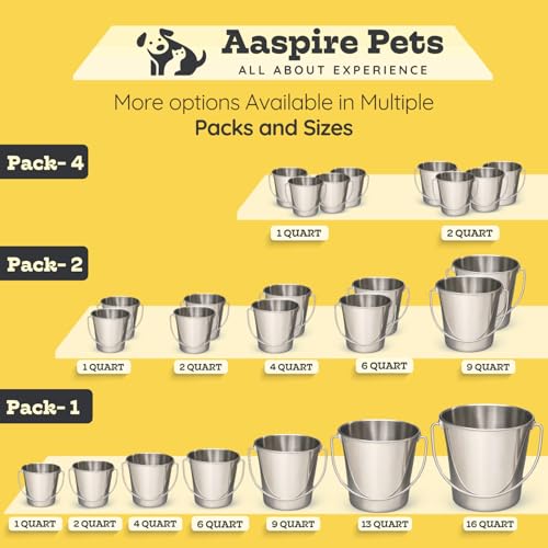 4 quart Heavy Duty Stainless Steel Round Bucket with Handle | 1 gal Durable Food & Water Bowl for Birds Dogs Cats Goat & Livestock | Fits kennel Crate Cage Farm | Hanging Utility Pet Pail - size: 4 Quarts