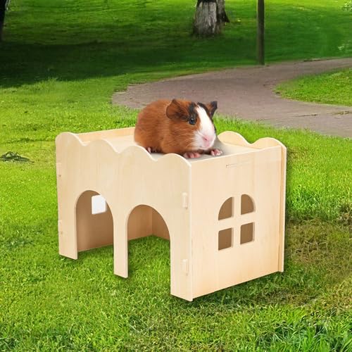 Bifeaw Natural Wooden Chew-Proof Guinea Pig Hideout | for Small Pets - size: Guinea Pig