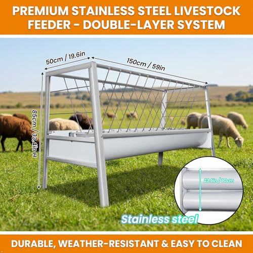 Dual-Function 92 Gallon Goat Hay Feeder with Sturdy Steel Build, Durable Hay Feeder for Goats & Livestock Shelter with 2 Trays, Feed Trough Hard to Over-Top in Farms Outdoors Long-Term Use
