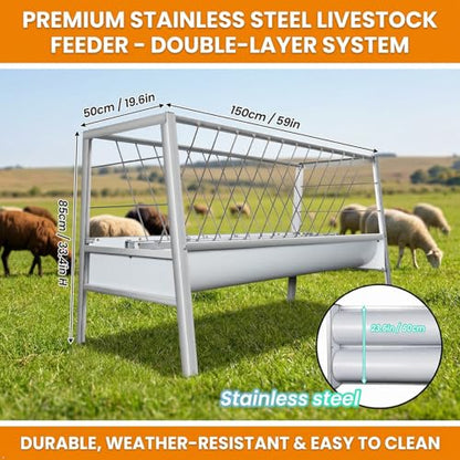 Dual-Function 92 Gallon Goat Hay Feeder with Sturdy Steel Build, Durable Hay Feeder for Goats & Livestock Shelter with 2 Trays, Feed Trough Hard to Over-Top in Farms Outdoors Long-Term Use
